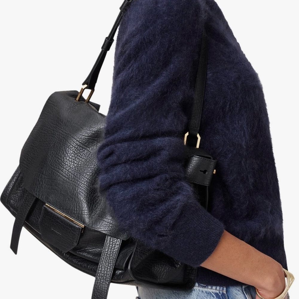 All Saints Black Leather Shoulder Bag Ursa Satchel - Picture 3 of 9